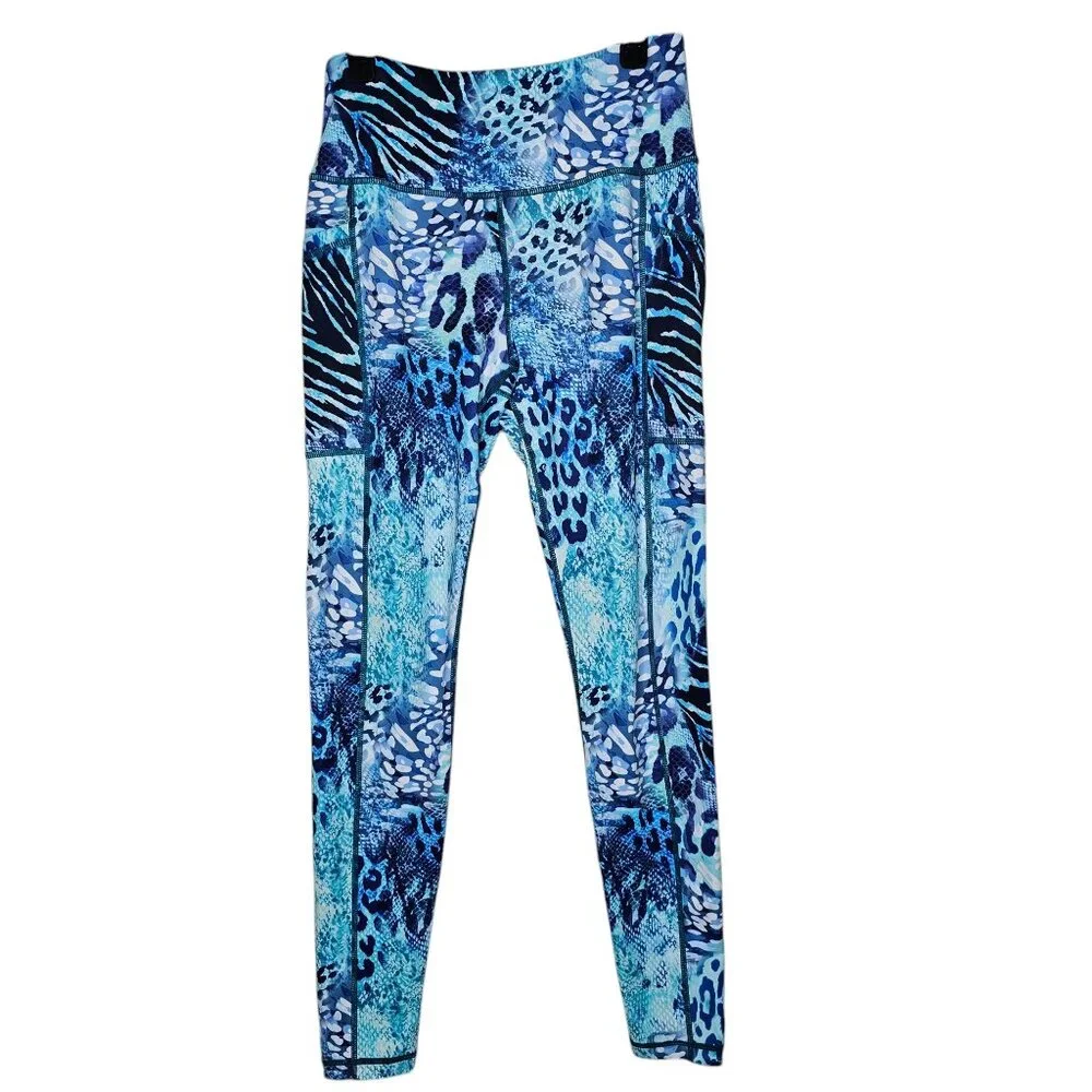 Constantly Varied Gear XS Wild Thing Blue Animal Print Leggings Pockets - Picture 2 of 10